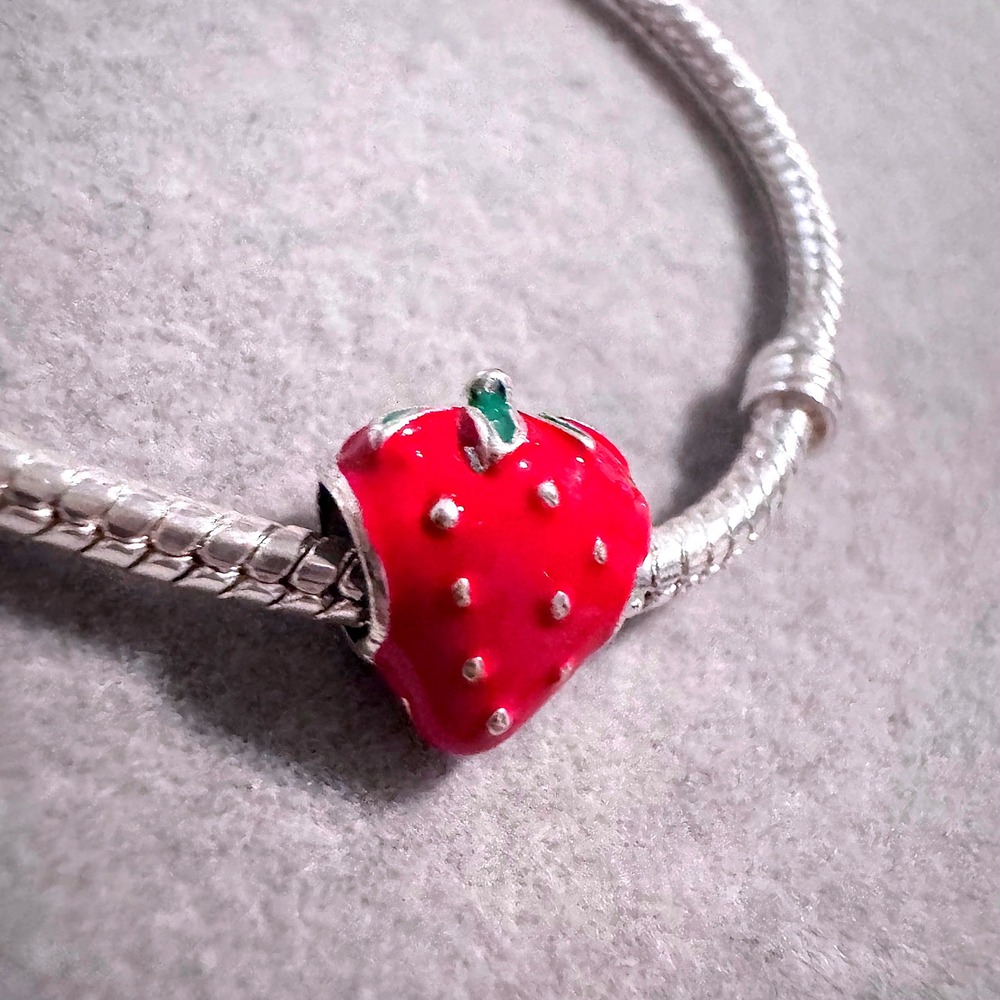 Red Strawberry Charm Bead Enamel Crystal Silver Tone For Pandora Bracelet Women - Picture 2 of 8